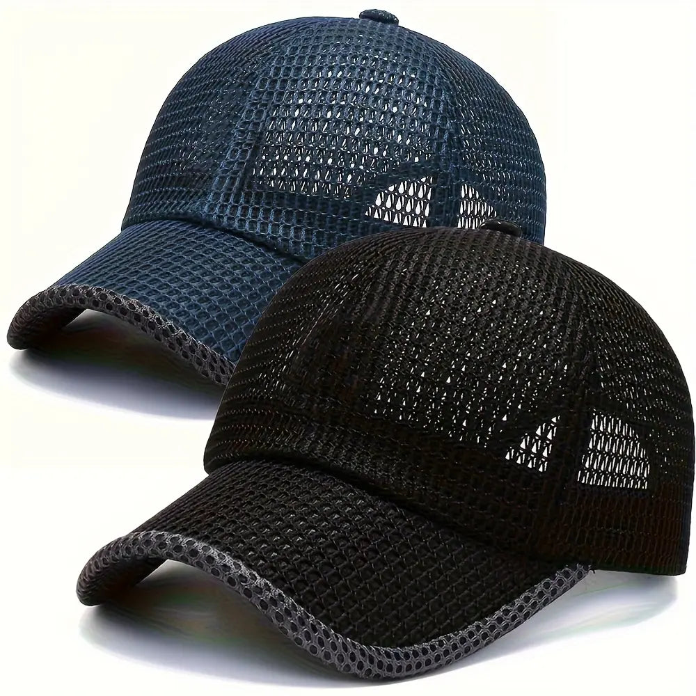 2pcs Men's Mesh Trucker Hats - Adjustable Cotton Snapback, Outdoor Sports Sunscreen Duck Tongue Cap, Breathable Adult Universal Gift, Men's Sports & Outdoor Accessories, Adjustable Cotton Hat,summerwins,father'sdaygifts,campingessentials,campinggear