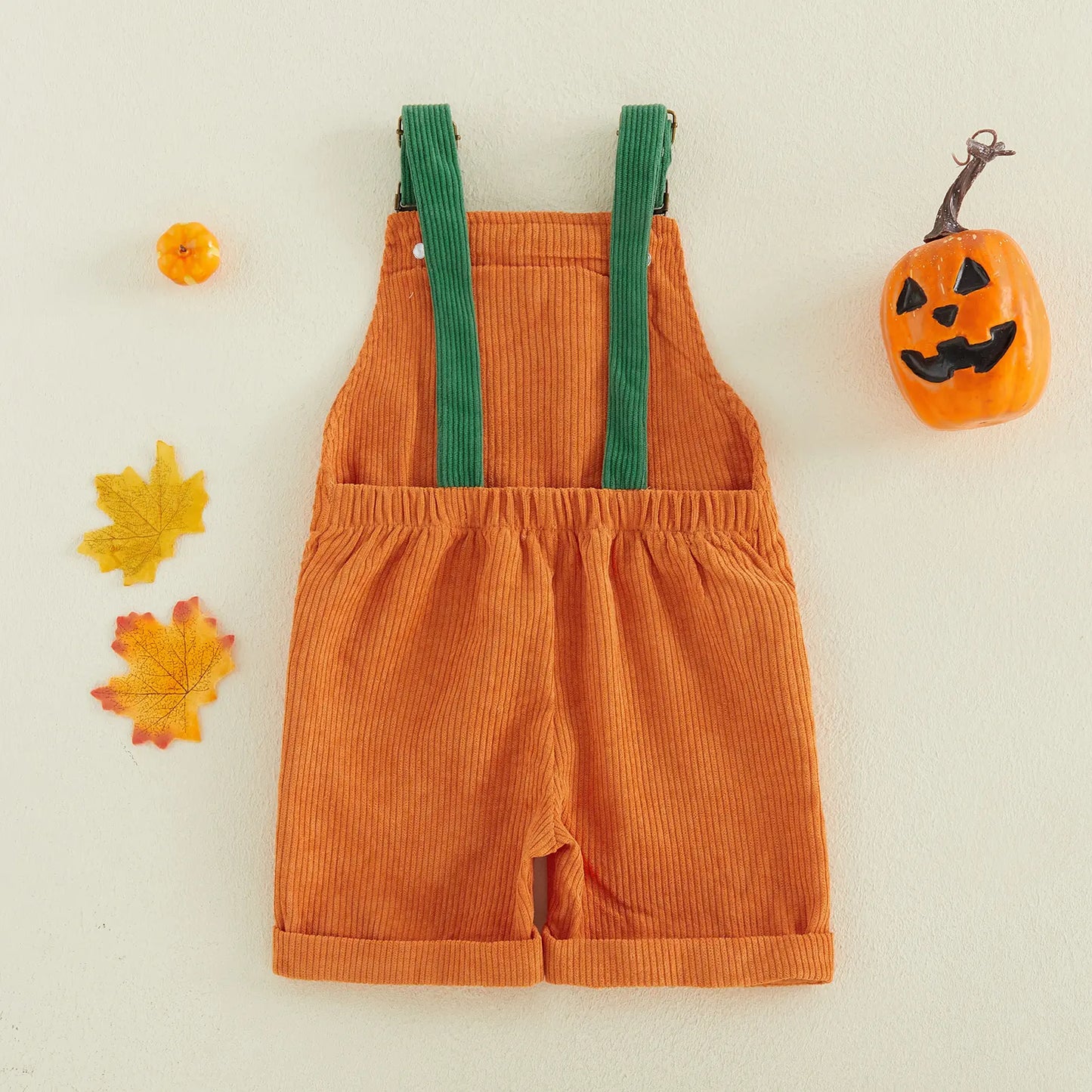 Toddler Baby Little Boy Girl Halloween Overalls with Pockets Ribbed Devil Face Pattern Sleeveless Jumpsuit 1-5 Years