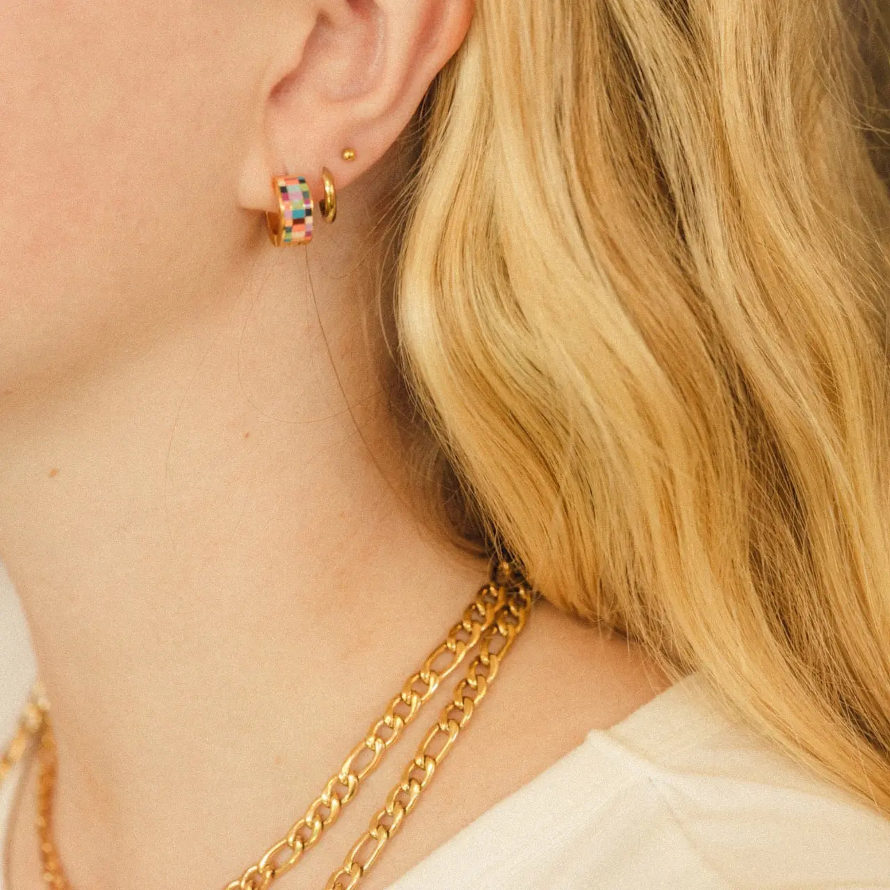 Checkered Super Chunky Huggie Hoop Earrings
