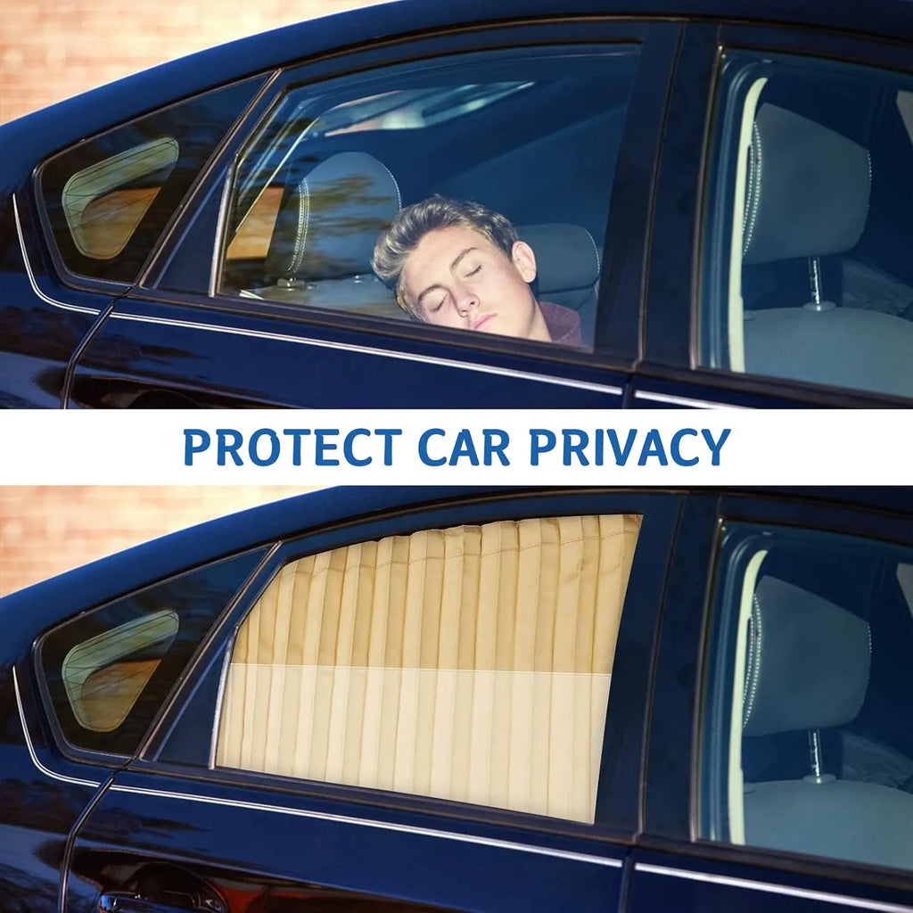 4-Piece Beige Magnetic Car Side Window Sun Shades – UV Protection & Privacy Curtains