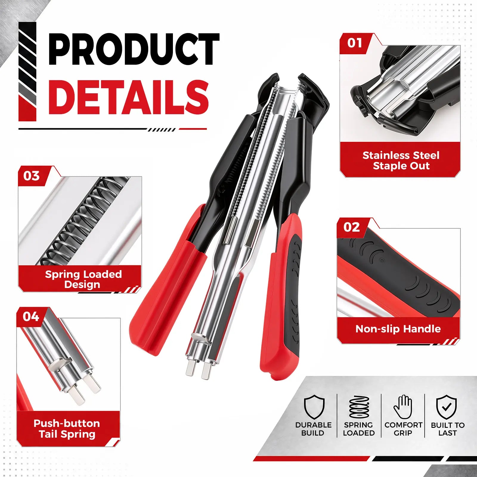 GJANSH 100 PCS/2500 PCS C Clips Hog Ring Pliers Kit, 3/4'' Hog Ring Nail, Fencing Plier Staple Gun Cage Clamp for Animal Pet Cages Fencing, Upholstery, Car Cushions, Meat and Sausage Casings fathersdaygift