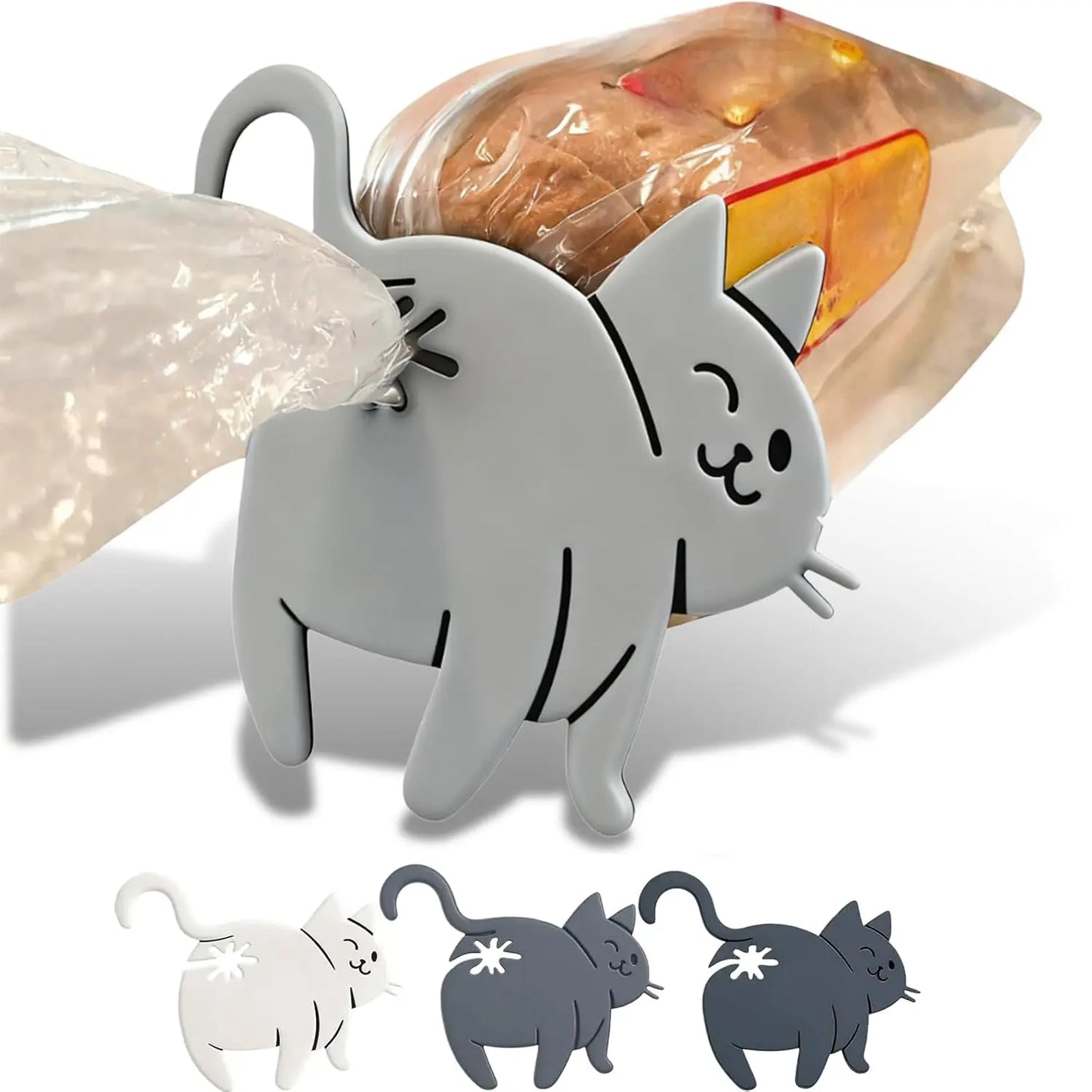 3 Pcs Cat Butt Bread Clip - 3D Printed Humorous Kitchen Gadget - Plastic Bag Holder for Bread & Snacks - Cute Animal Pantry Storage Accessory - Quirky Home Decor Gift - Playful Design - Lightweight Accessory - Pet Lovers
