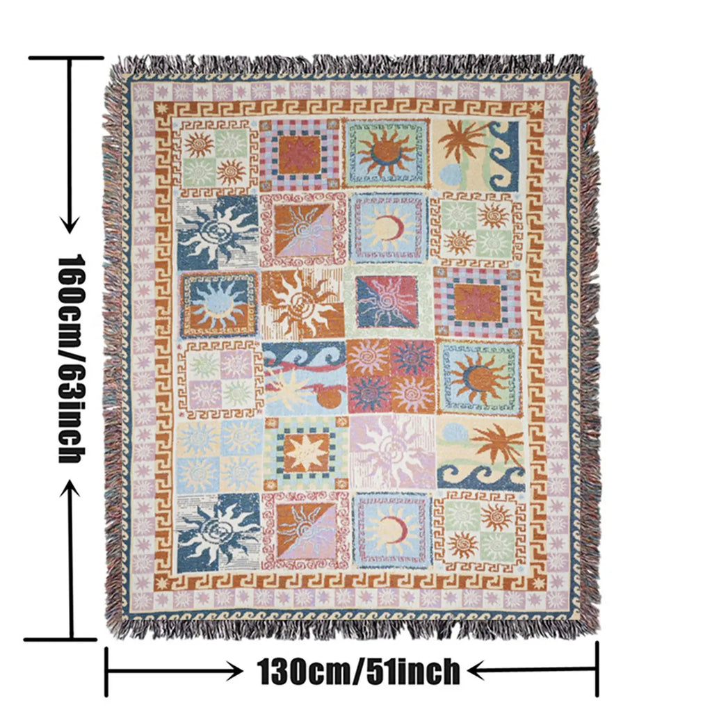Boho Geometric Tassel Woven Throw Blanket for Bed, Sofa & Wall Décor