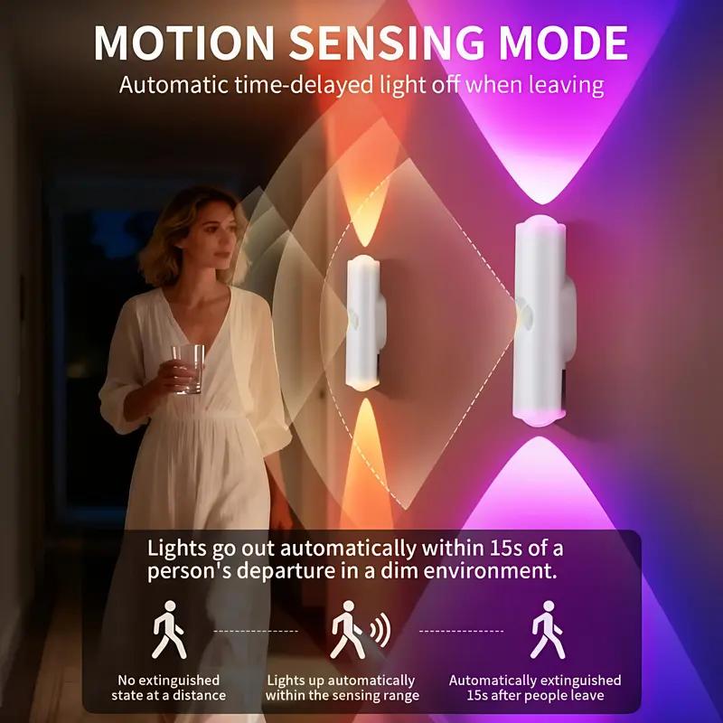 Smart LED Motion Sensor Magnetic Wall Lamp – Dimmable RGB USB Rechargeable Night Light