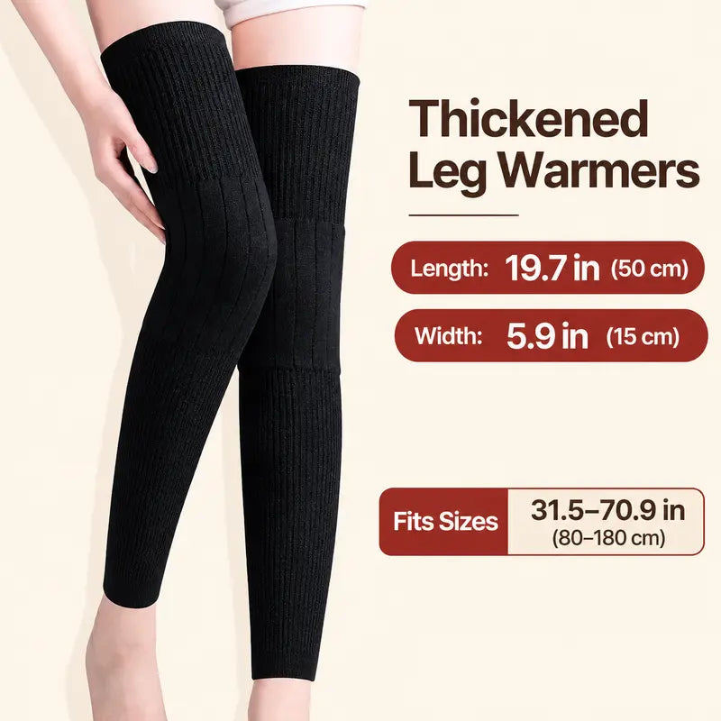 Thick Wool-Lined Thermal Long Knee Compression Sleeves – Non-Slip Winter Joint Support