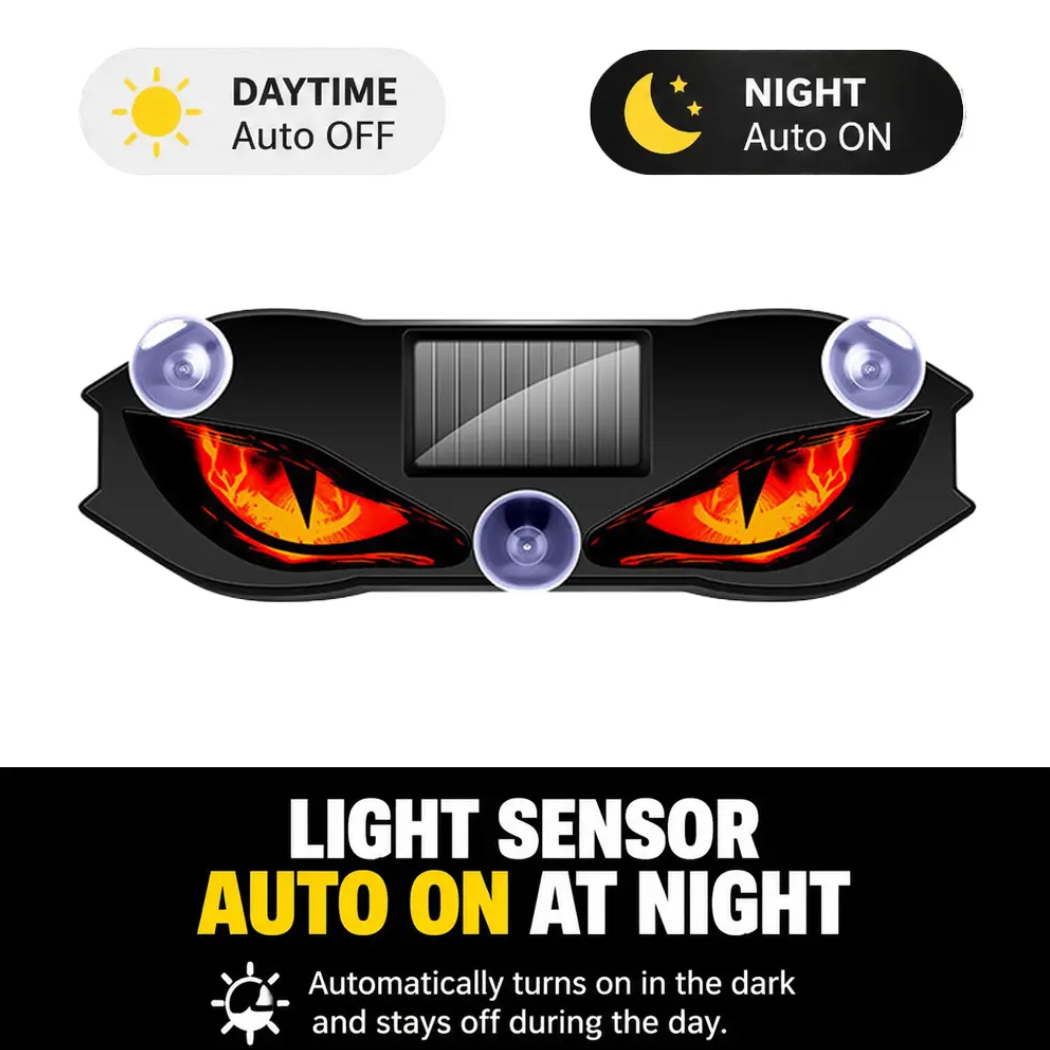 Solar LED Devil Eye Car Warning Light – Universal Rear Window Safety Light