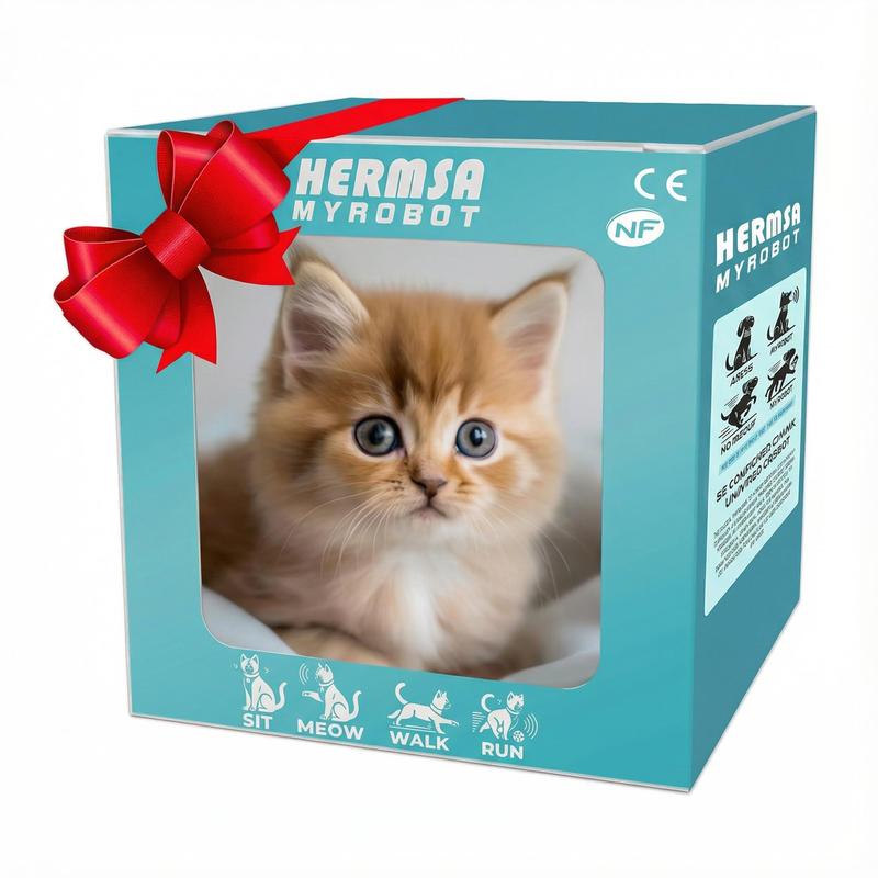 Gatito Robot Interactivo, Peluche RealistaRegalo FestivoJuguete de Gato Robótico que Camina, Mueve la Cola y Hace Sonidos, Lindo Juguete de Mascota para Niños y Adultos