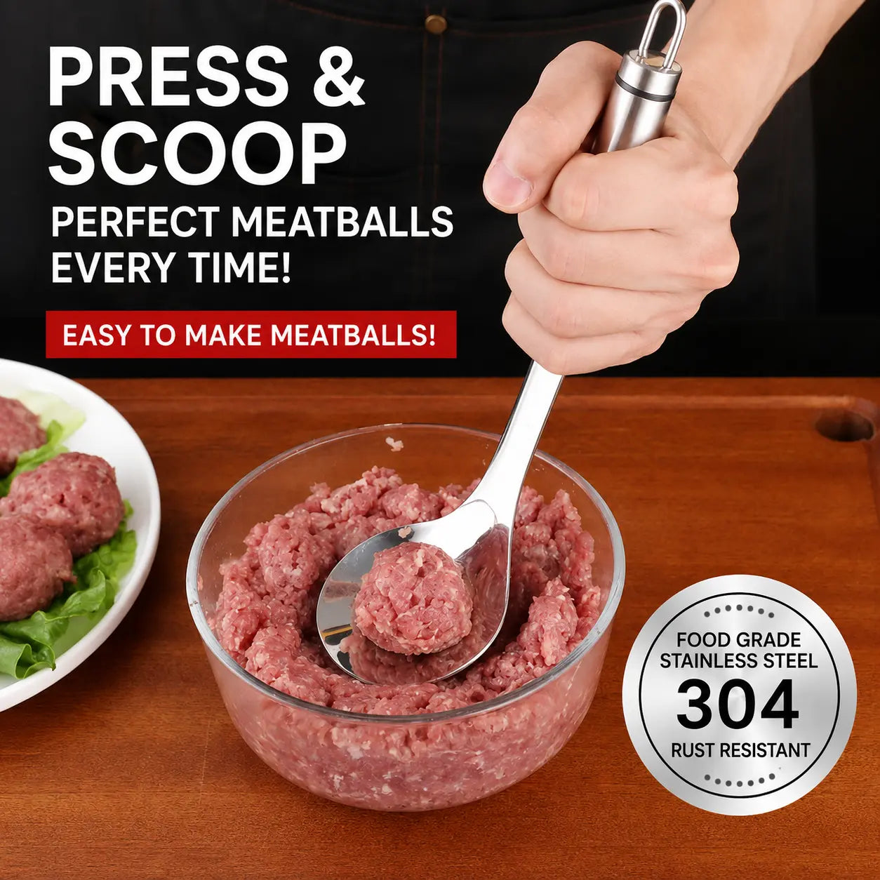 Stainless Steel Meatball Maker Spoon – Non-Stick Extrusion Scoop & Mold for Fish Balls & Shrimp Paste