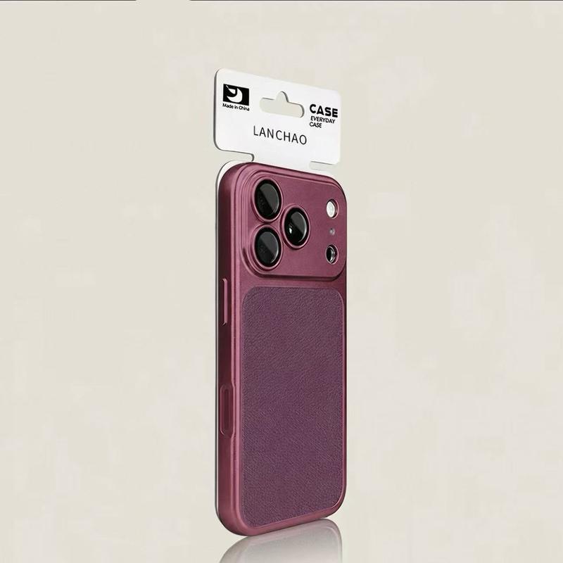Burgundy Metal & Leather Texture Skin-Friendly Anti-Slip Case for iPhone 18 Pro Max