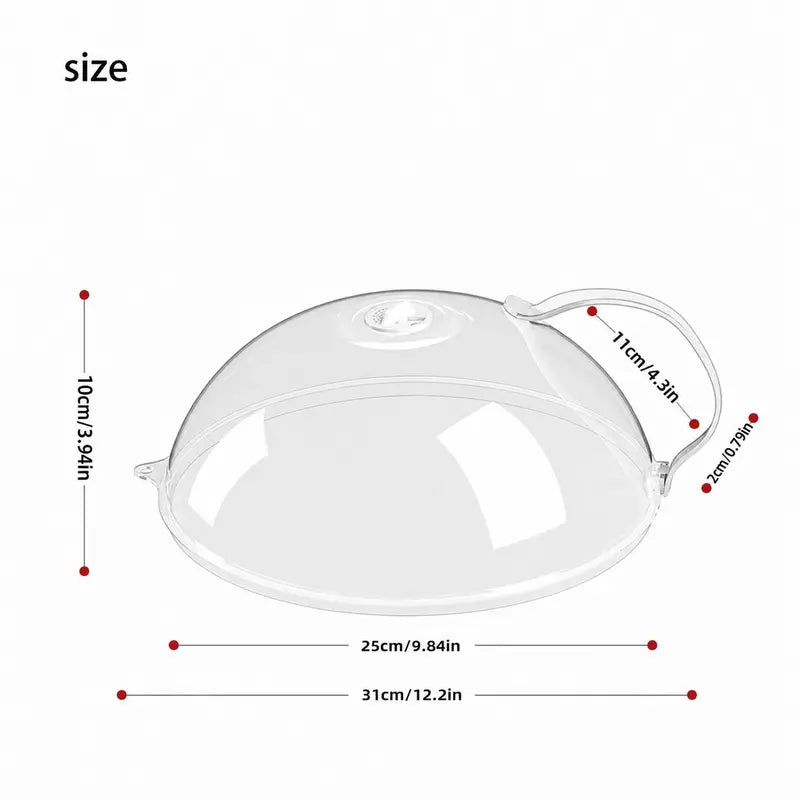 Cloche anti-éclaboussures transparente 25 cm pour micro-ondes : avec cuiseur vapeur intégré et couvercle d'évent de vapeur