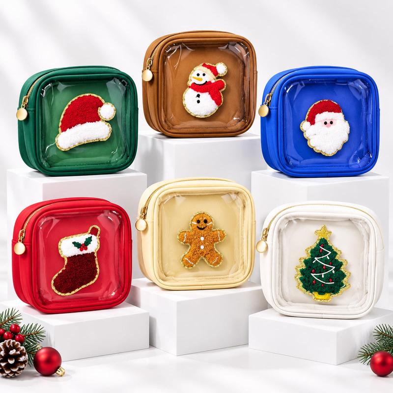 Christmas Patch Mini Cosmetic Makeup Bag with Clear Window (6/9/12 Pcs) – Holiday Secret Santa Favor