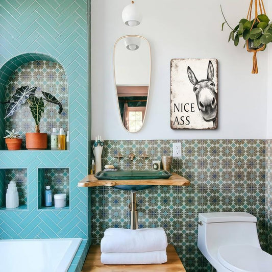 1pc Funny Donkey "Cheese Heads" Bathroom Art Sign - Farmhouse Vintage Metal Tin Wall Decor for Home, Restaurant, Bar - Retro Hilarious Donkey Lover Gift, Trending Viral Must-Have Sassy Bathroom Humor Aesthetic Country Kitchen Decor