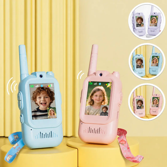 Children's Video Walkie-Talkies with Camera, Two-Way Real-Time HD Screen Walkie-Talkie Toys, Long-Range Smart Walkie-Talkie Set, Ideal for Outdoor Adventures, Camping, and Hiking, Great for Birthday Gifts, (Pink/Blue/Purple)