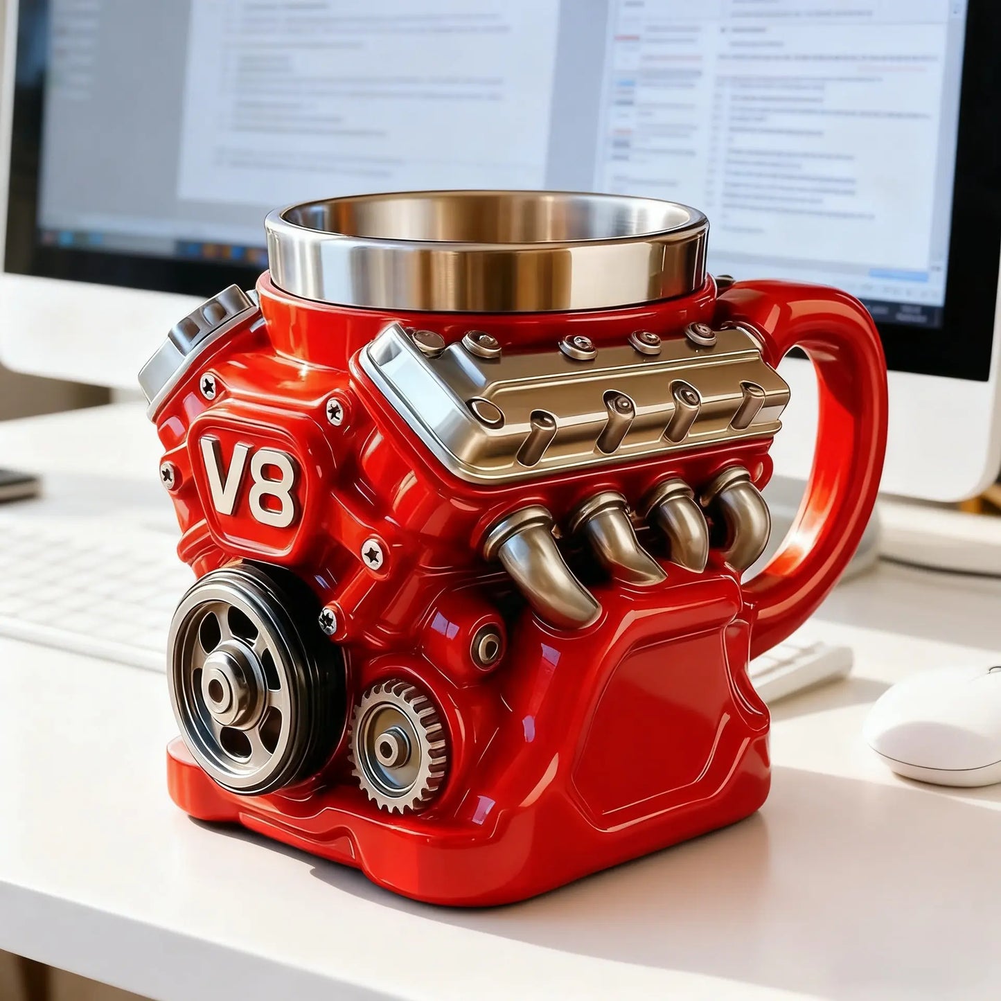 V8 Engine Stainless Steel Coffee Mug Gift for Car Lovers and Dads