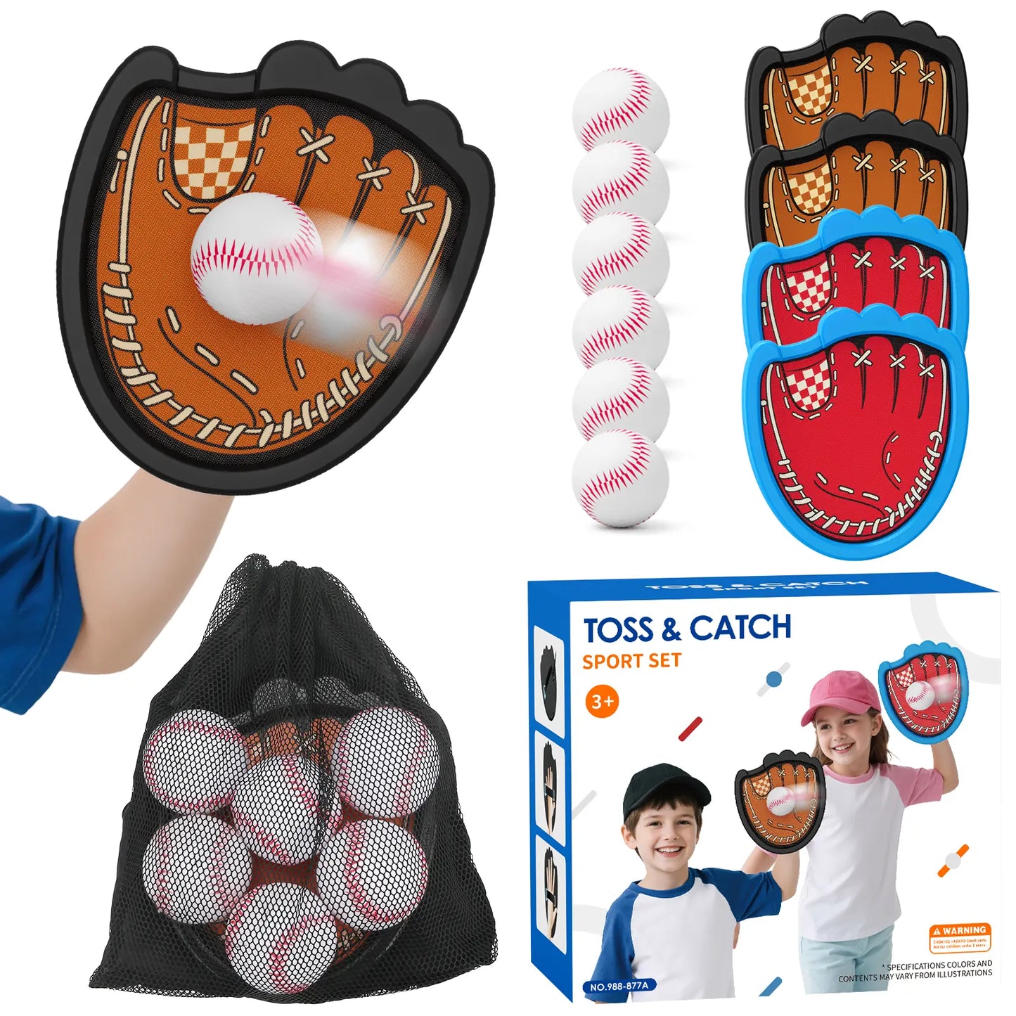 Velcro Ball and Catch Ball Set, Outdoor Games for Kids, Baseball & Football Glove, Beach Yard Camping Toys  (2 Paddles & 3 Balls) Family Backyard Games Summervibes