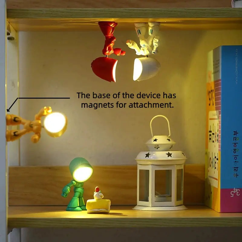 Cute LED Mini Robot Night Light with Magnetic Base – Soft Glow Decorative Atmosphere Lamp for Room Decor