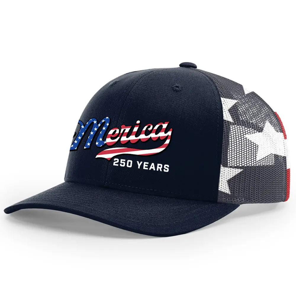 USA 250th Anniversary Patriotic Embroidered Mesh Trucker Hat
