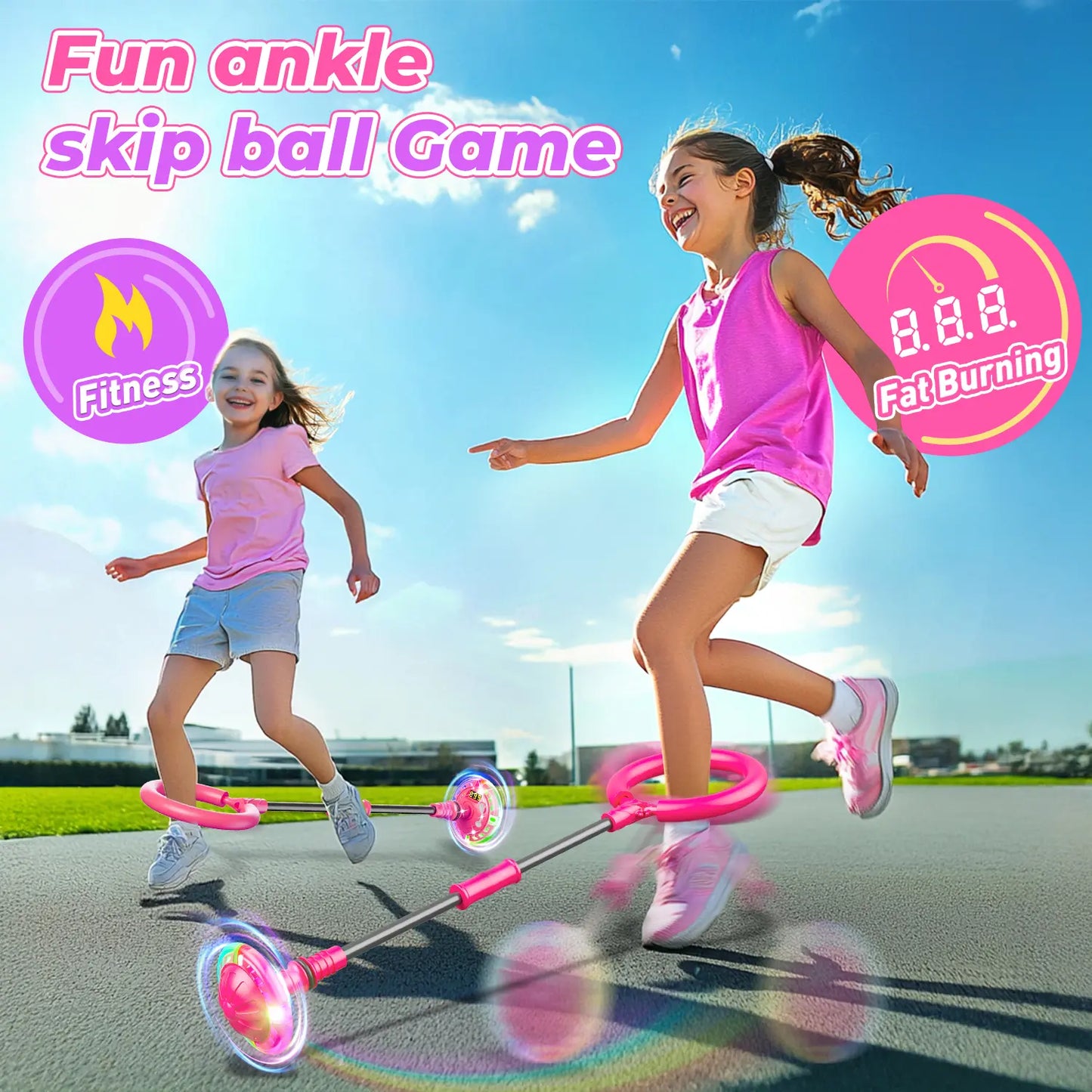 3-in-1 Skip Ball for Kids, Counter Timer Calorie Tracker, Rechargeable Colorful Flash Wheel, Ankle Jump Toy for Boys Age 6 7 8 9 10, Indoor Outdoor Gift
