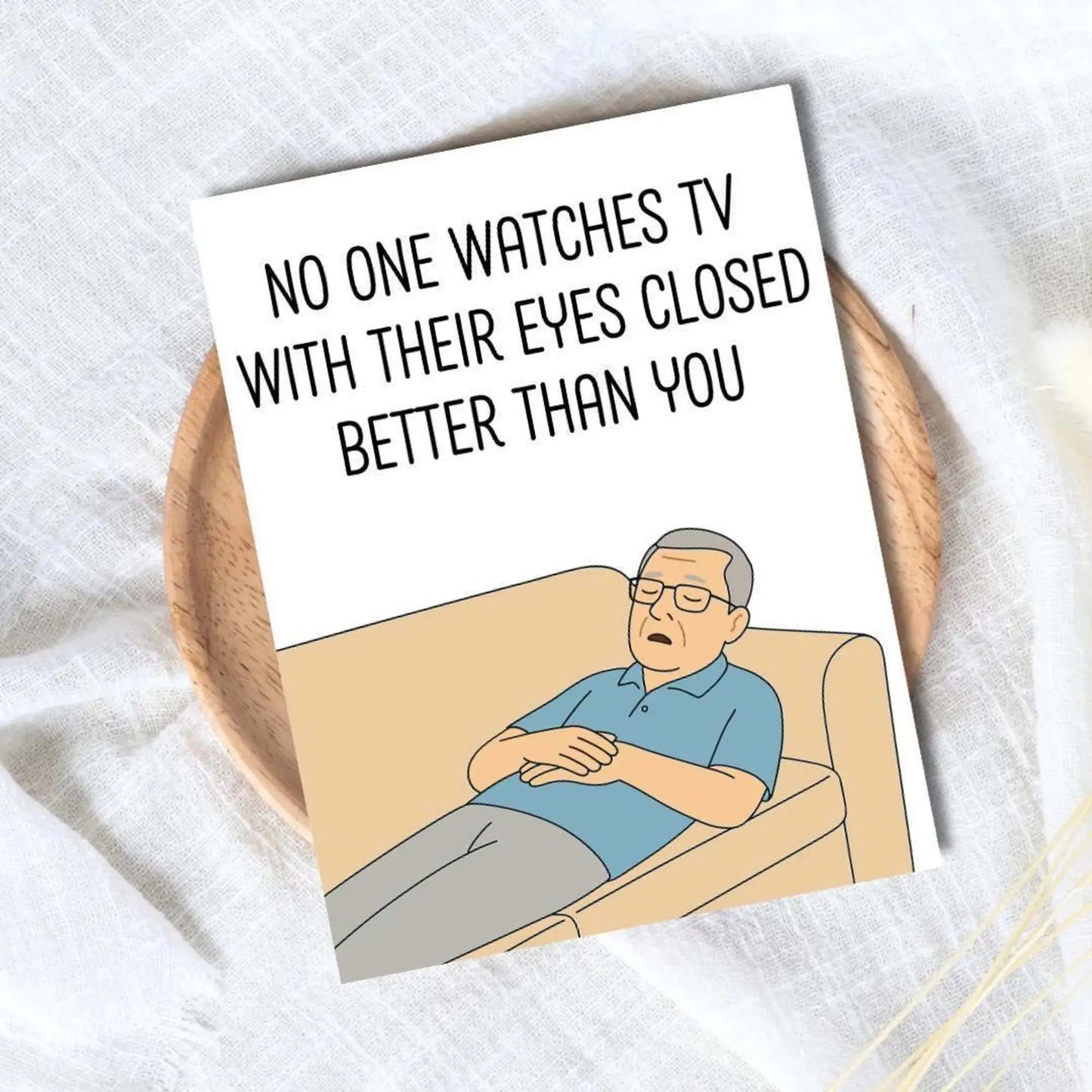 Funny Fathers Day Card - Watching TV With Eyes Closed
