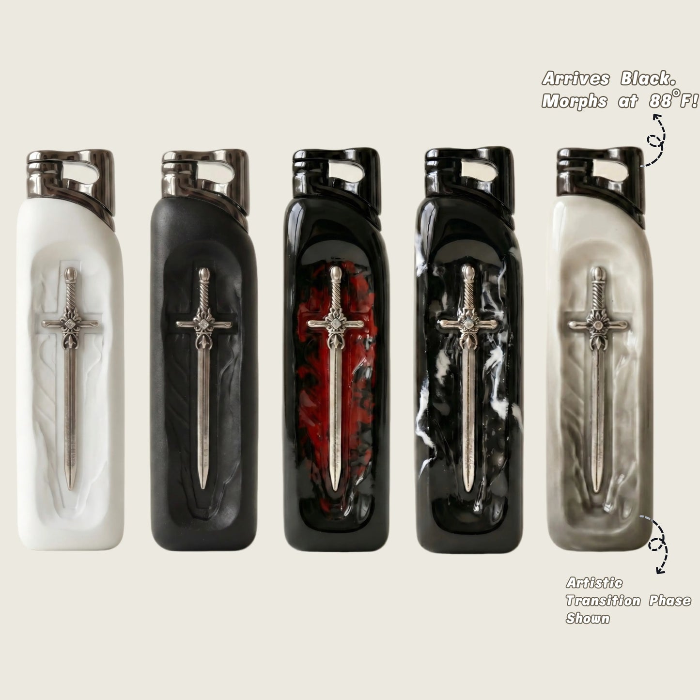 Refillable Butane Lighter with Vintage Sword Embossed Design