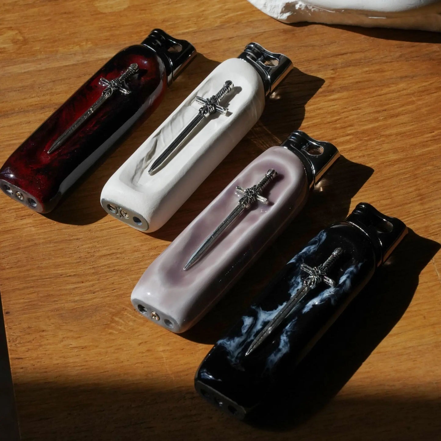 Refillable Butane Lighter with Vintage Sword Embossed Design