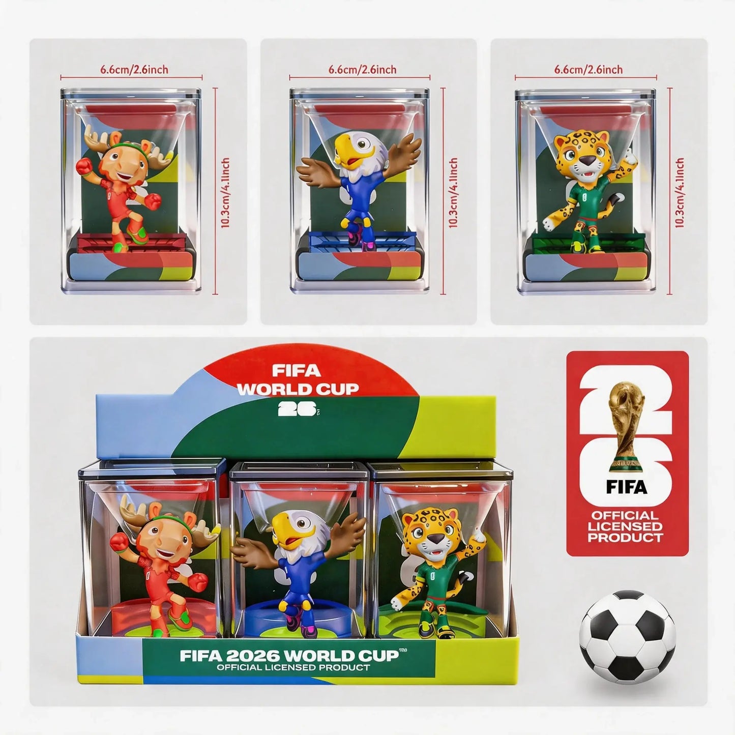 [Set of 3] FIFA 2026 World Cup Mascot Official Licensed Toy Figurines Collectable Soccer (Maple, Zayu & Clutch) Summervibes outdoorfun anime collectible