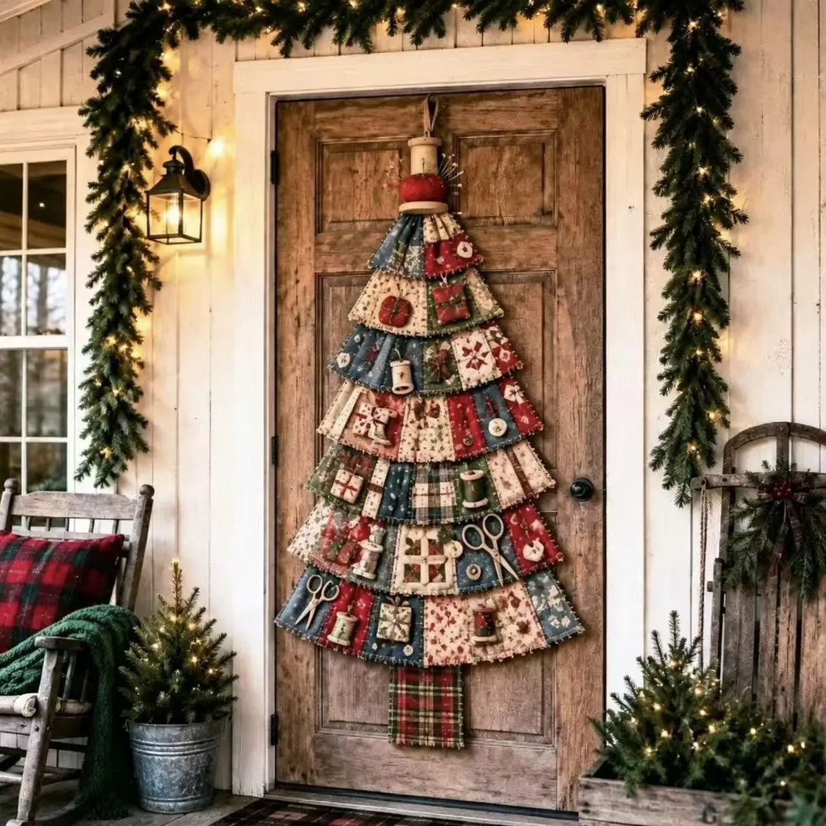 DIY Christmas Tree Door Hanging Kit – Handmade Fabric Wall Decor & Layered Patchwork Holiday Craft