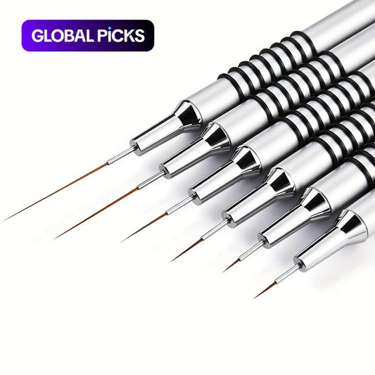 Nail Art Detailer Striping Brush Set with Metal Handles, 6-Piece Nail Liner Brush Kit for Manicure Painting, Nail Art Tools, Nail Art Accessories, Nail Supplies #GLOBAL PICKS