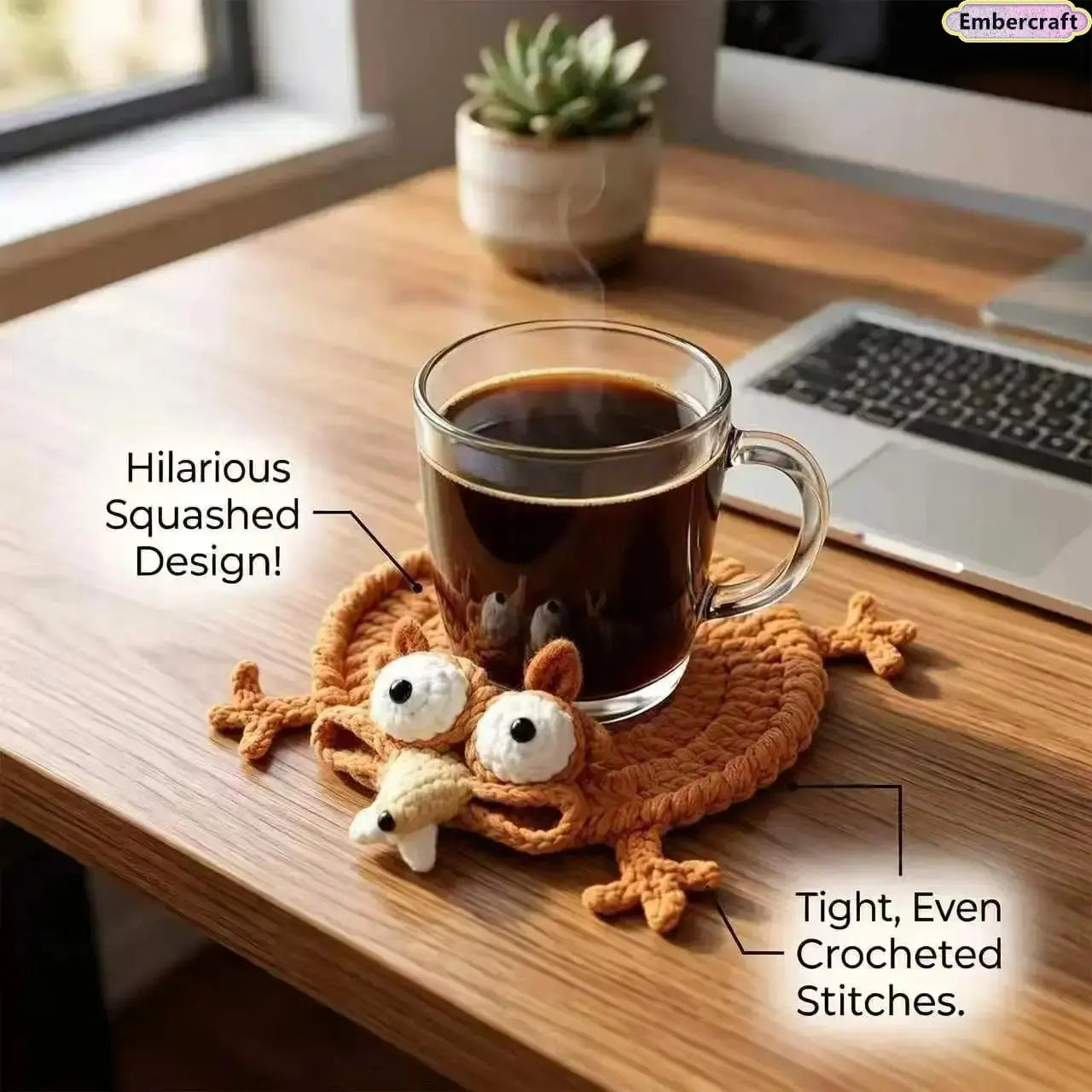 Handmade Crochet Squirrel Coaster – Cute 3D Absorbent Cup Mat Decor