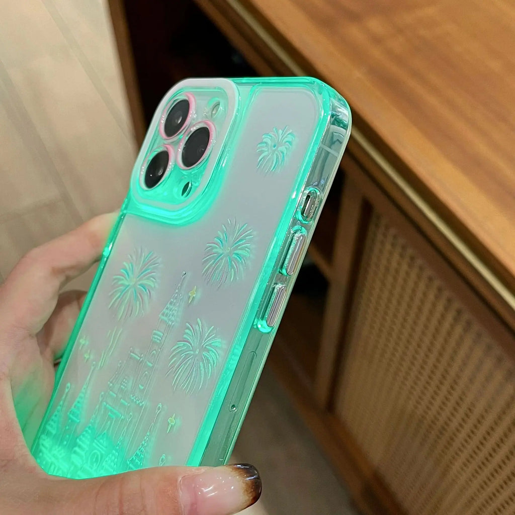 LED Fantasy Castle Fireworks Acrylic Phone Case – Aesthetic Shockproof Cover for iPhone 17 Pro Max