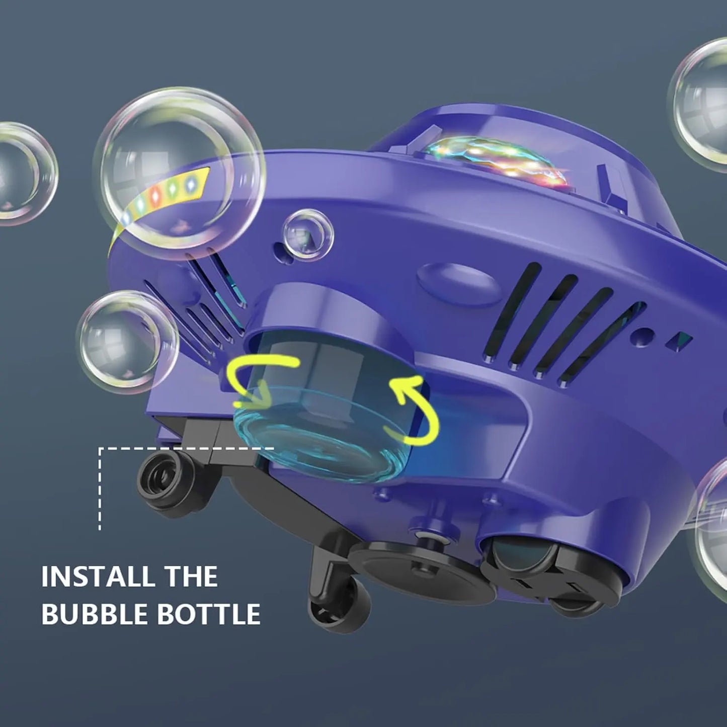 Multifunction Bubble Maker, Automatic Rotating Disc Toy with Colorful Lights, Music, Obstacle Avoidance, Flying Saucer Design for Indoor, Outdoor Birthday Parties