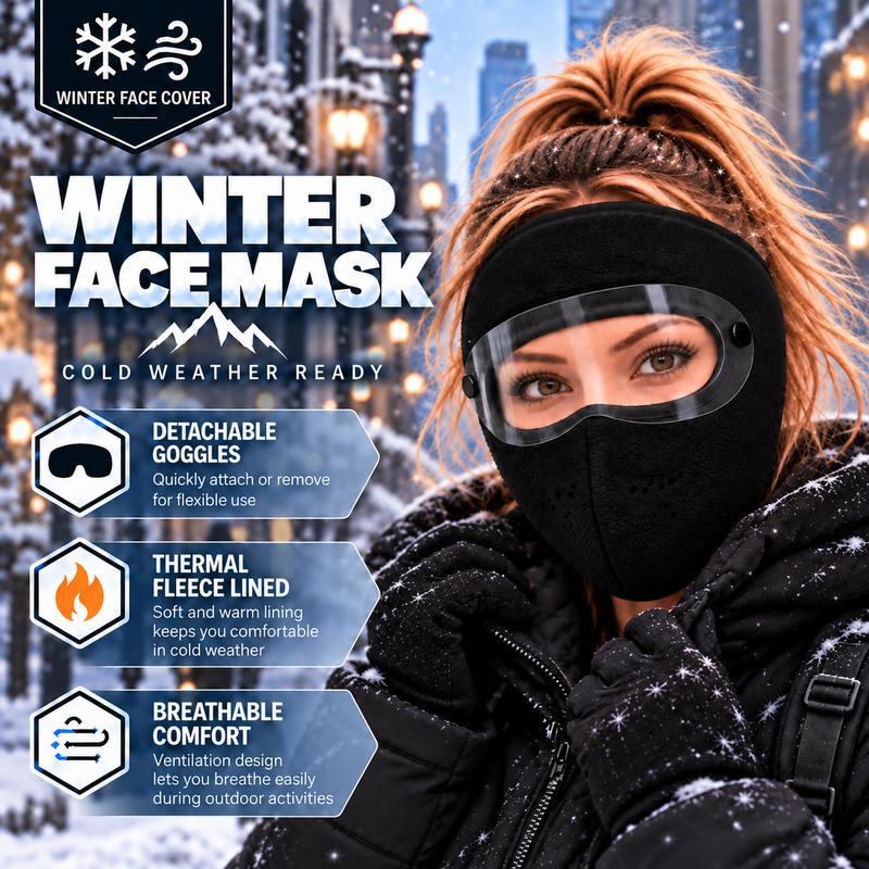 Winter Face Mask with Detachable Goggles – Windproof Thermal Fleece Full Cover for Outdoor Cycling & Skiing