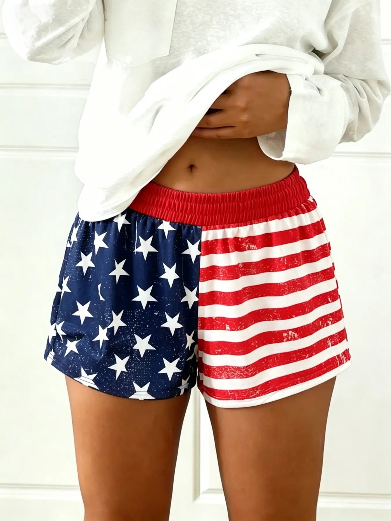 American Flag Leopard Camo All-Over Print Casual Summer Shorts