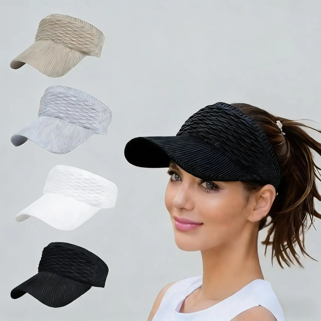 Lot de 2 visières de soleil pour femme, avec ouverture supérieure, respirantes et anti-UV, pour queue de cheval haute