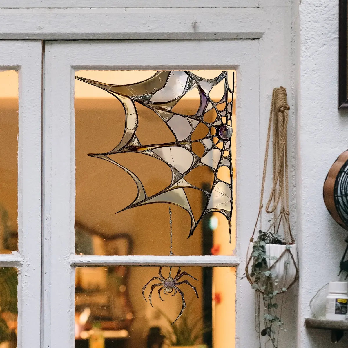 Spooky Spider Web Window Sticker – Halloween Glass Decal Decoration with Spider Design