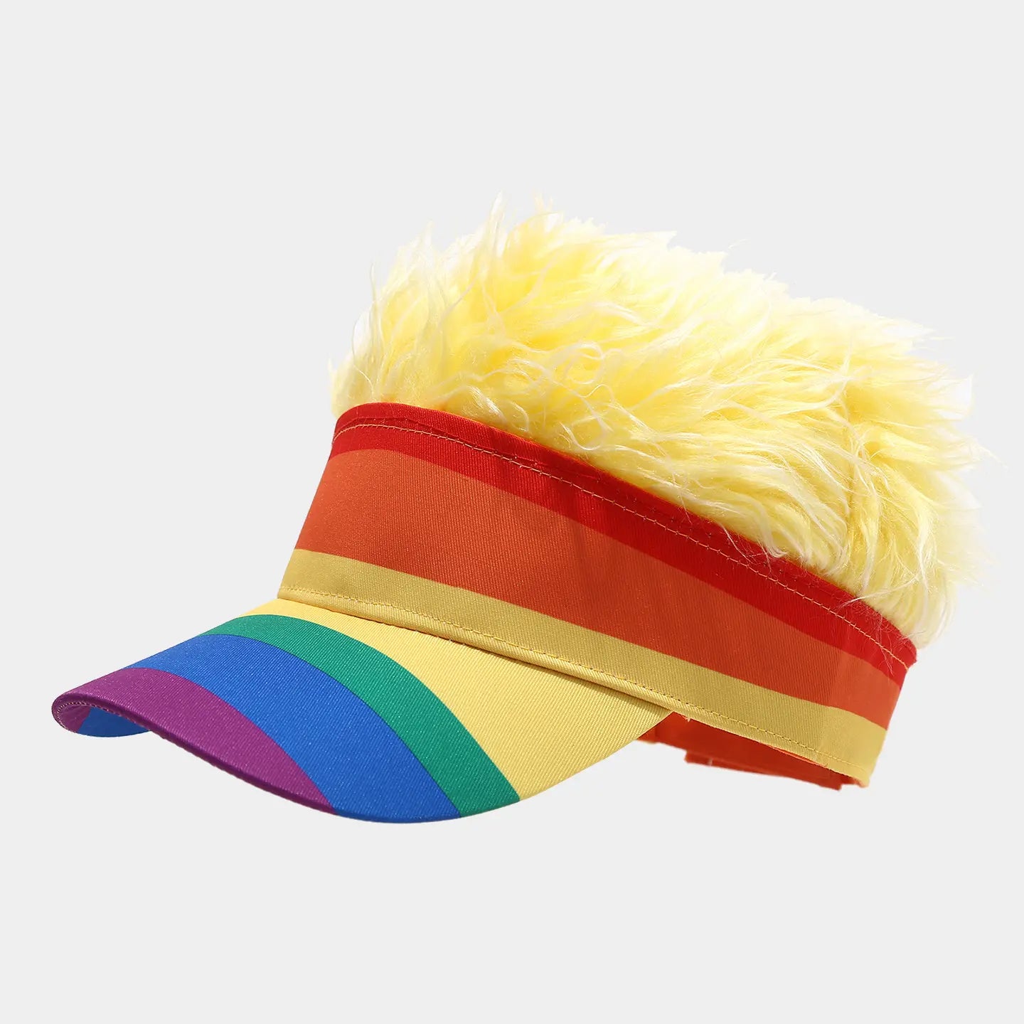 Patriotic US Flag Visor Hat with Fake Hair Wig