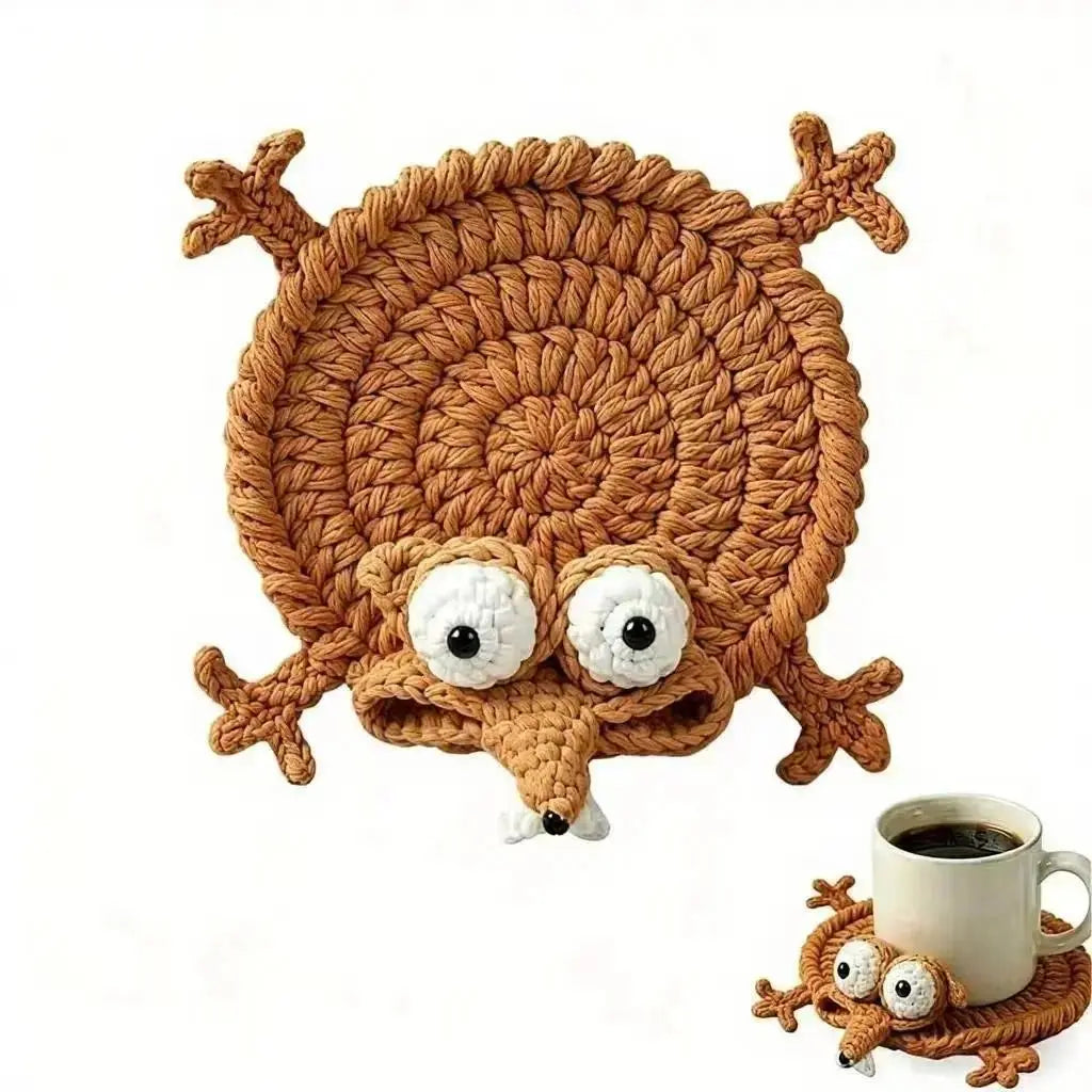 Handmade Crochet Squirrel Coaster – Cute 3D Absorbent Cup Mat Decor