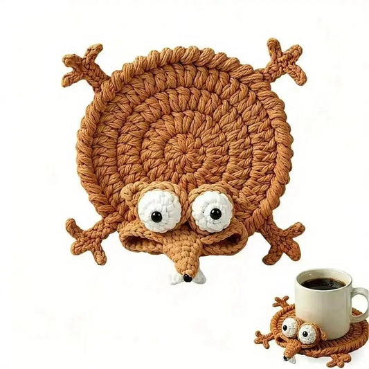 Handmade Crochet Squirrel Coaster – Cute 3D Absorbent Cup Mat Decor