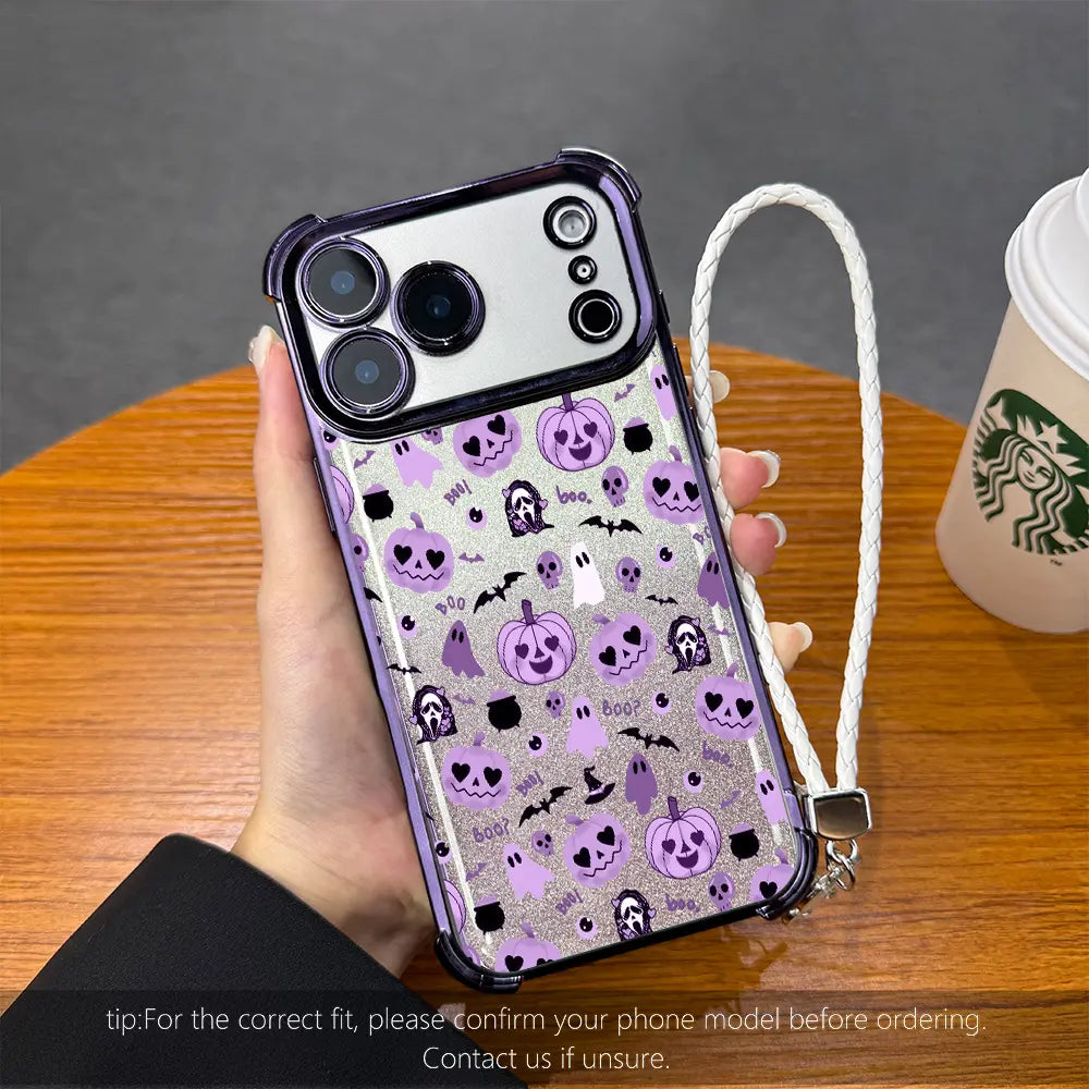Cute Halloween Pumpkin Ghost Phone Case for iPhone 17 Pro Max – Transparent Shockproof Soft Silicone Cover