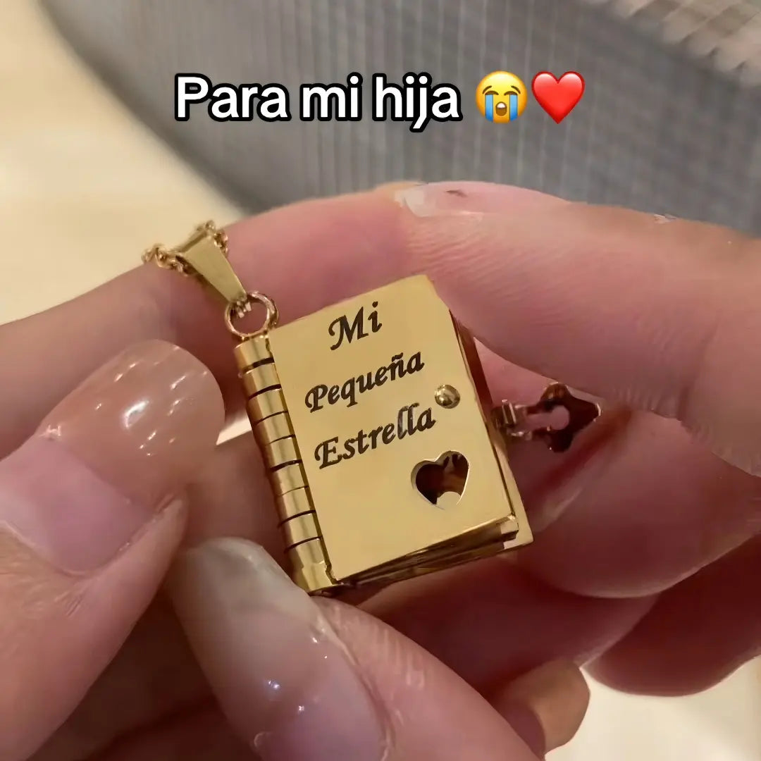 My Little Star Book Necklace for Daughter – Engraved Mini Book Pendant Gift