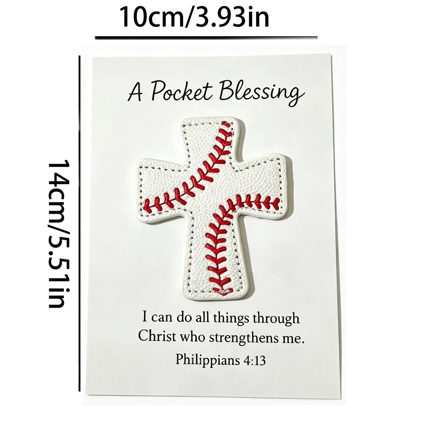 Handmade Baseball Pocket Cross with Philippians 4:13 Verse Card, Christian Gift for Players, Coaches & Baseball Fans