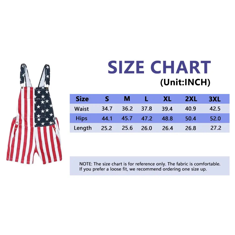 Men's and Women's American Flag Denim Overalls Stretch Shorts, Patriotic, Merica Menswear Suits Sleeveless, Parents' Day Romper Summer Menswear