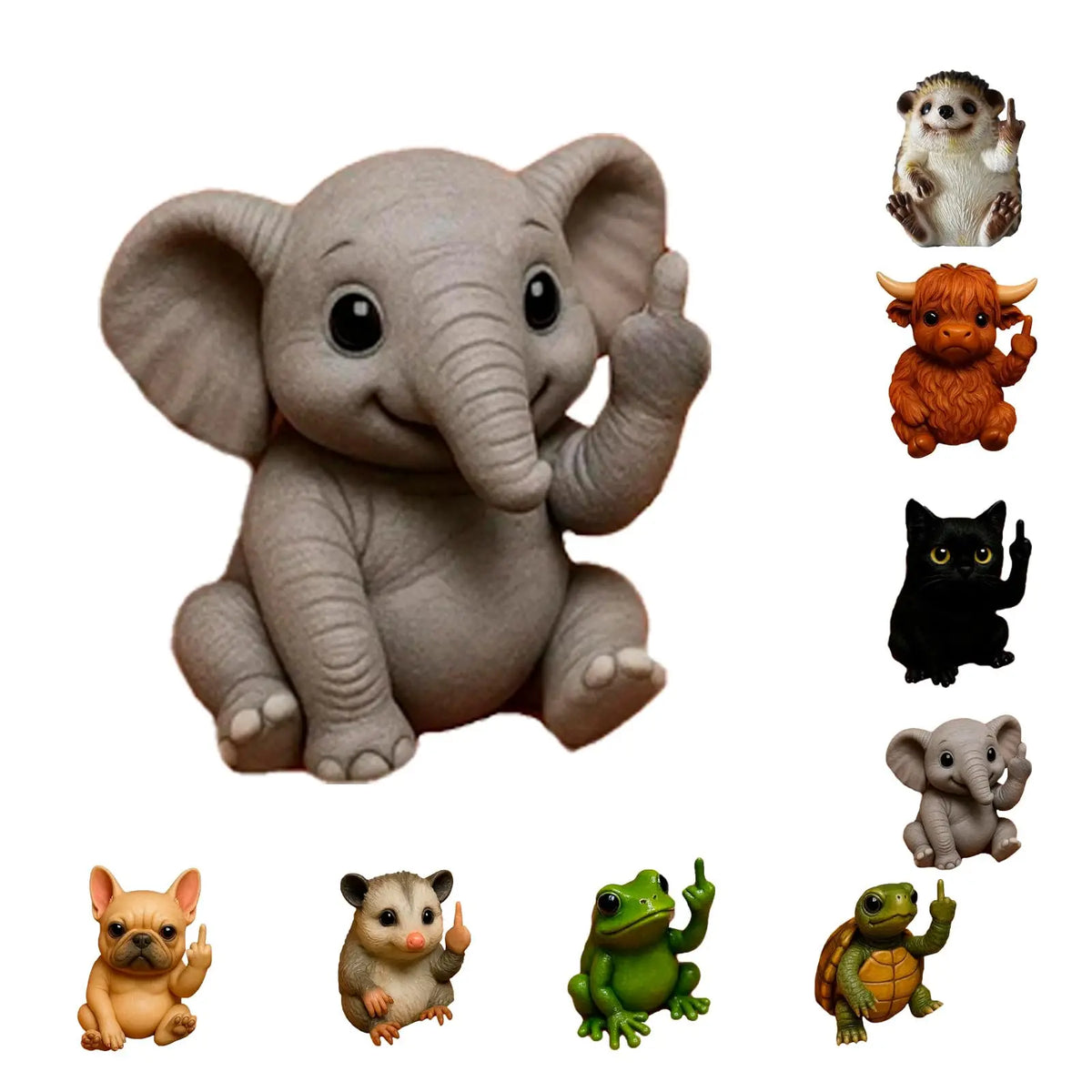 Fun Mini Middle Finger Animal Statue – Cute Resin Desktop & Car Decor Humor Gag Gift
