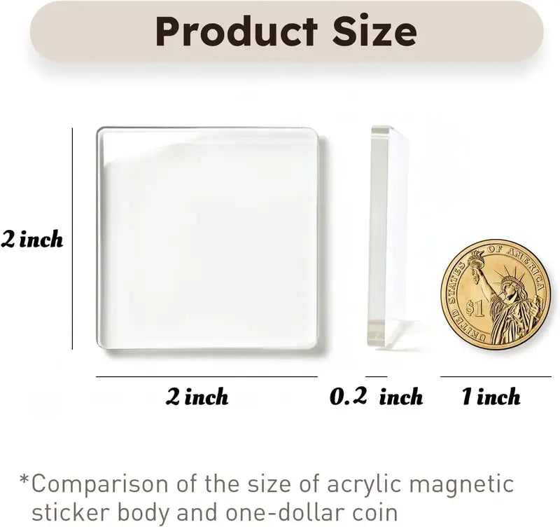 10 Pack 2"x2" Clear Acrylic DIY Fridge Magnets Set with Adhesive Backing – Square Magnetic Photo Frames for Crafts, Kitchen, Classroom, Party & Office Decoration
