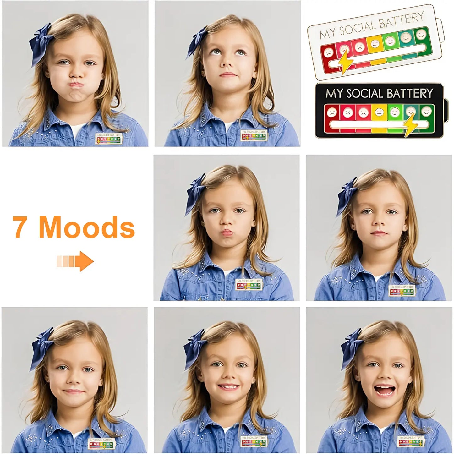 2 Pack Social Battery Slider Pins – Interactive Mood Badge for Introverts