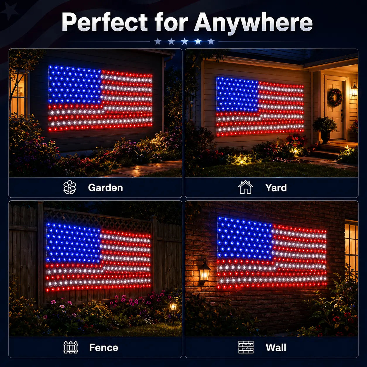 Super Bright American Flag Net Lights for Patriotic Holiday Decor