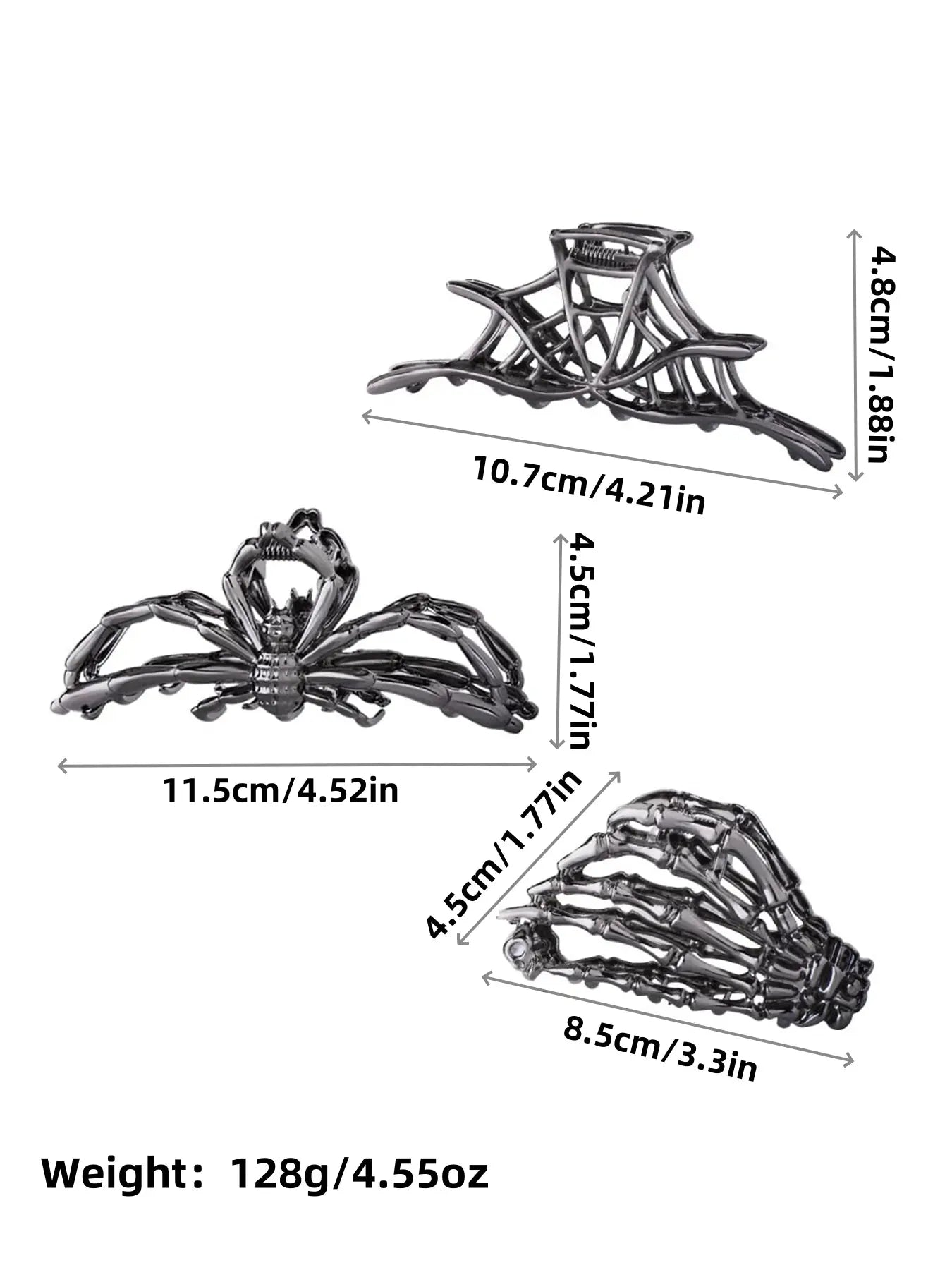 Halloween Hair Claw Clips Set, 3 Pcs Spooky Spider & Skeleton Design Hair Accessories