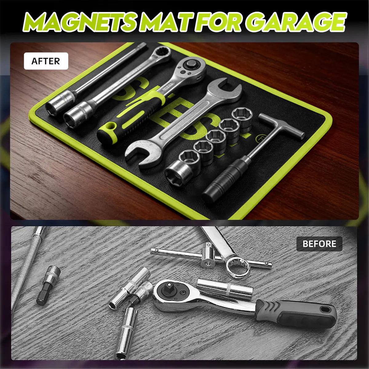 Magnetic Tool Mat Set – Flexible Non-Slip Magnetic Tray for Garage, Auto Repair & Workshop Organization