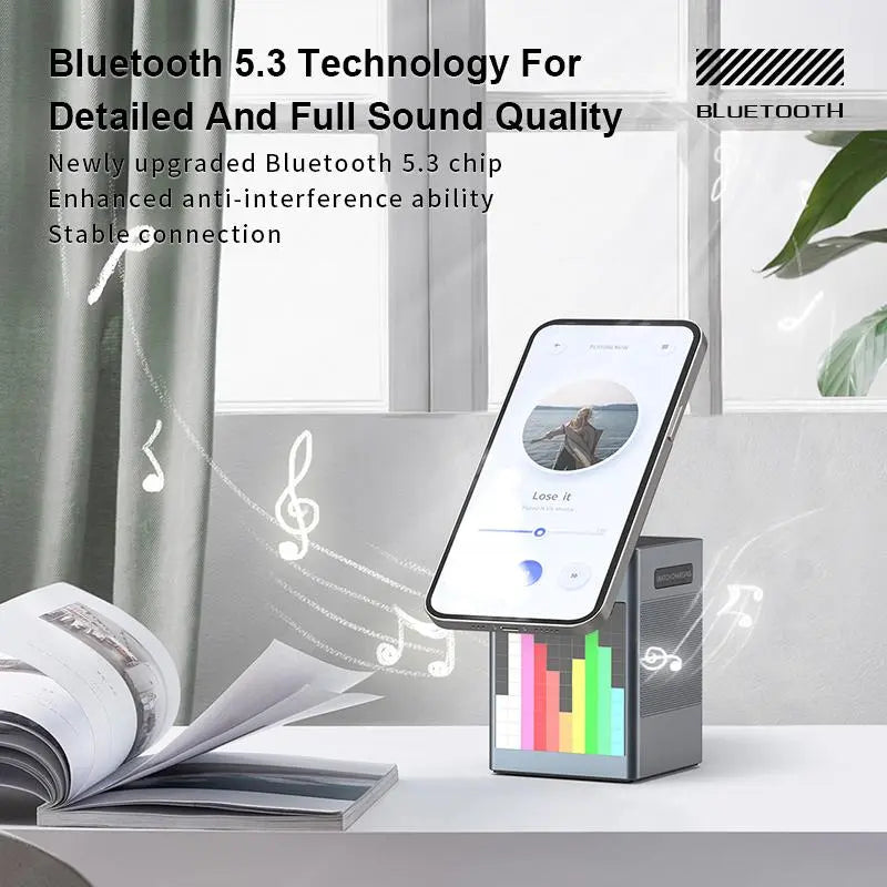 6-in-1 Wireless Charger Speaker with MagSafe Stand & LED Clock