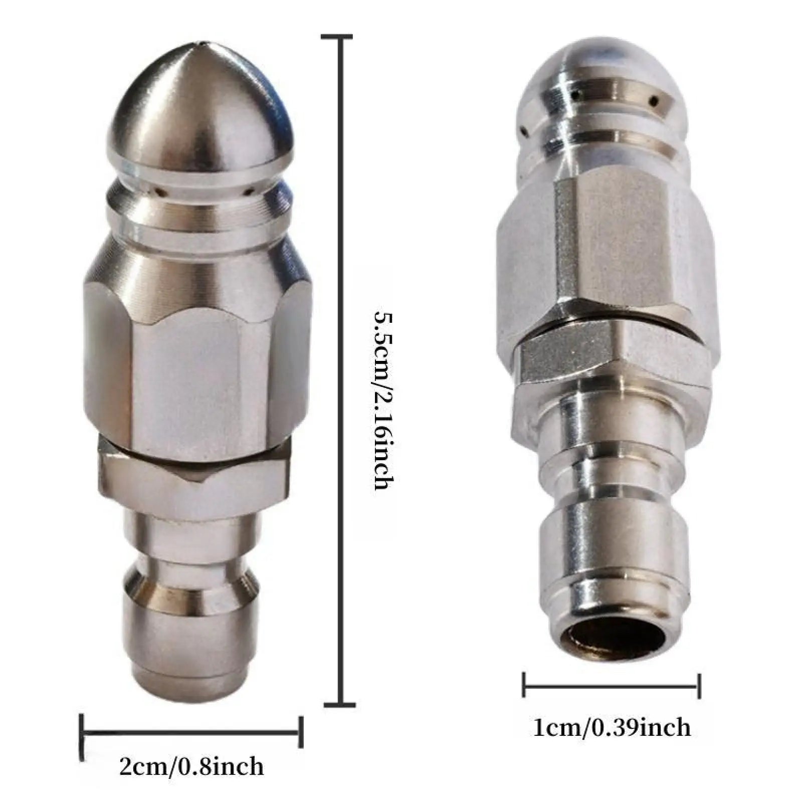 Boquilla para limpieza de desagües de acero inoxidable – Limpiador de desagües de alta presión de 65000 PSI (conexión rápida de 1/4")